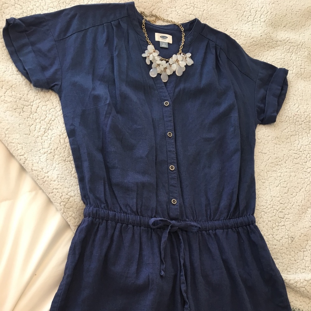 Navy Blue Linen Romper